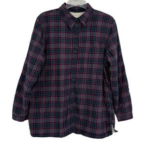 LL Bean Shirt Jacket Womens Size M Fleece Lined Flannel Plaid Button Up Blue Red